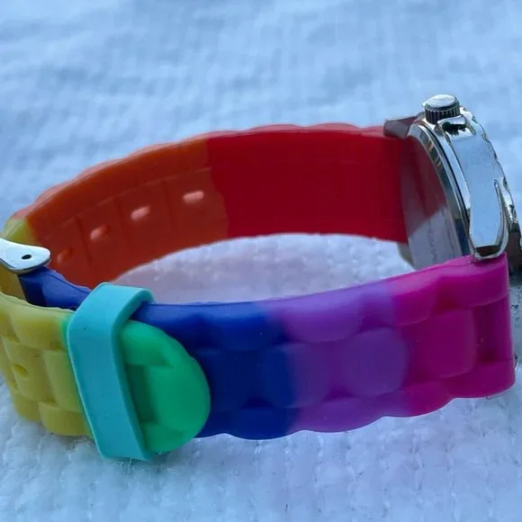 Accutime Watch Analog Multi Color Rubber Band Unisex Wrist Watch - Picture 4 of 9